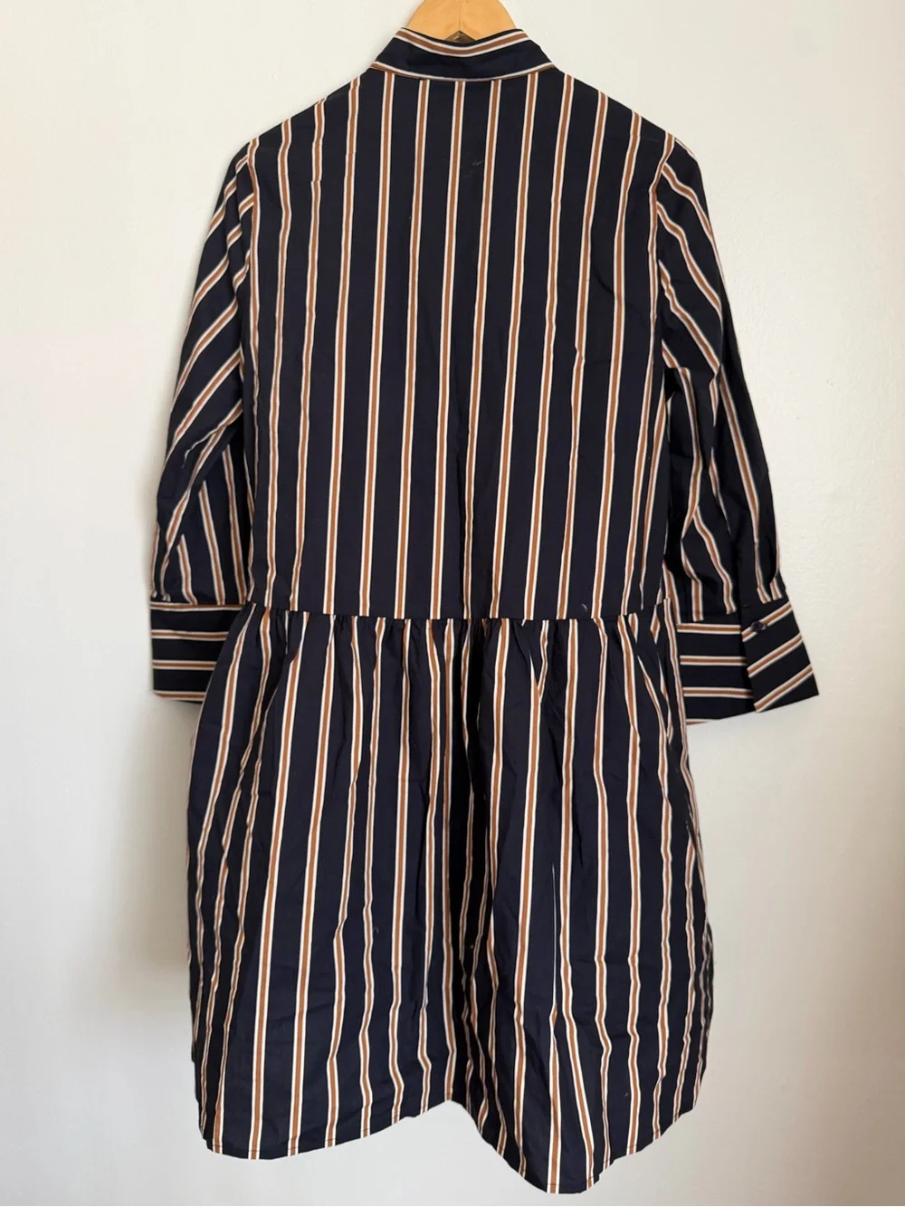 Tuckernuck Shirt Dress Long Sleeve Navy Brown Midi Drop Waist Women Size Large